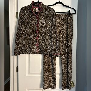 Leopard Print Women’s Pajamas with Red Trim